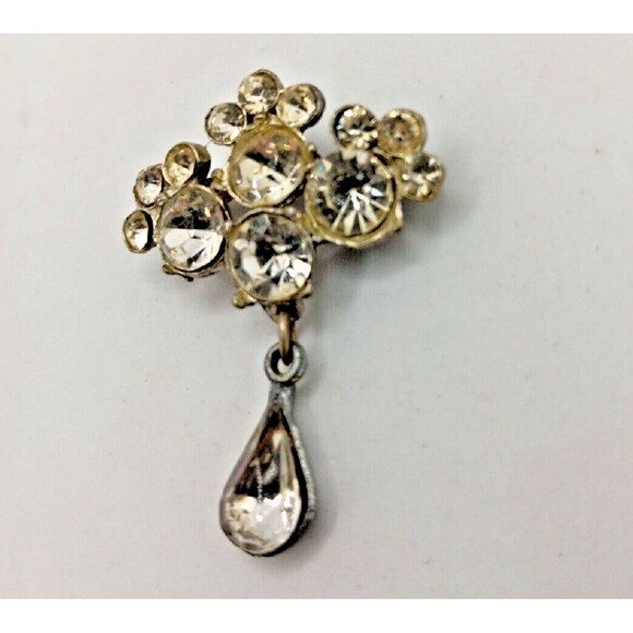 AJC Drop Pin Brooch Rhinestone American Silver Tone Jewelry Victorian gift mom - Picture 3 of 5